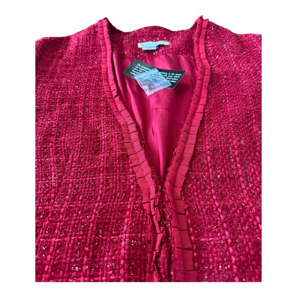 NWT WinterSilks red silk Multi Woven tweed collarless blazer coat size XL - Picture 4 of 16